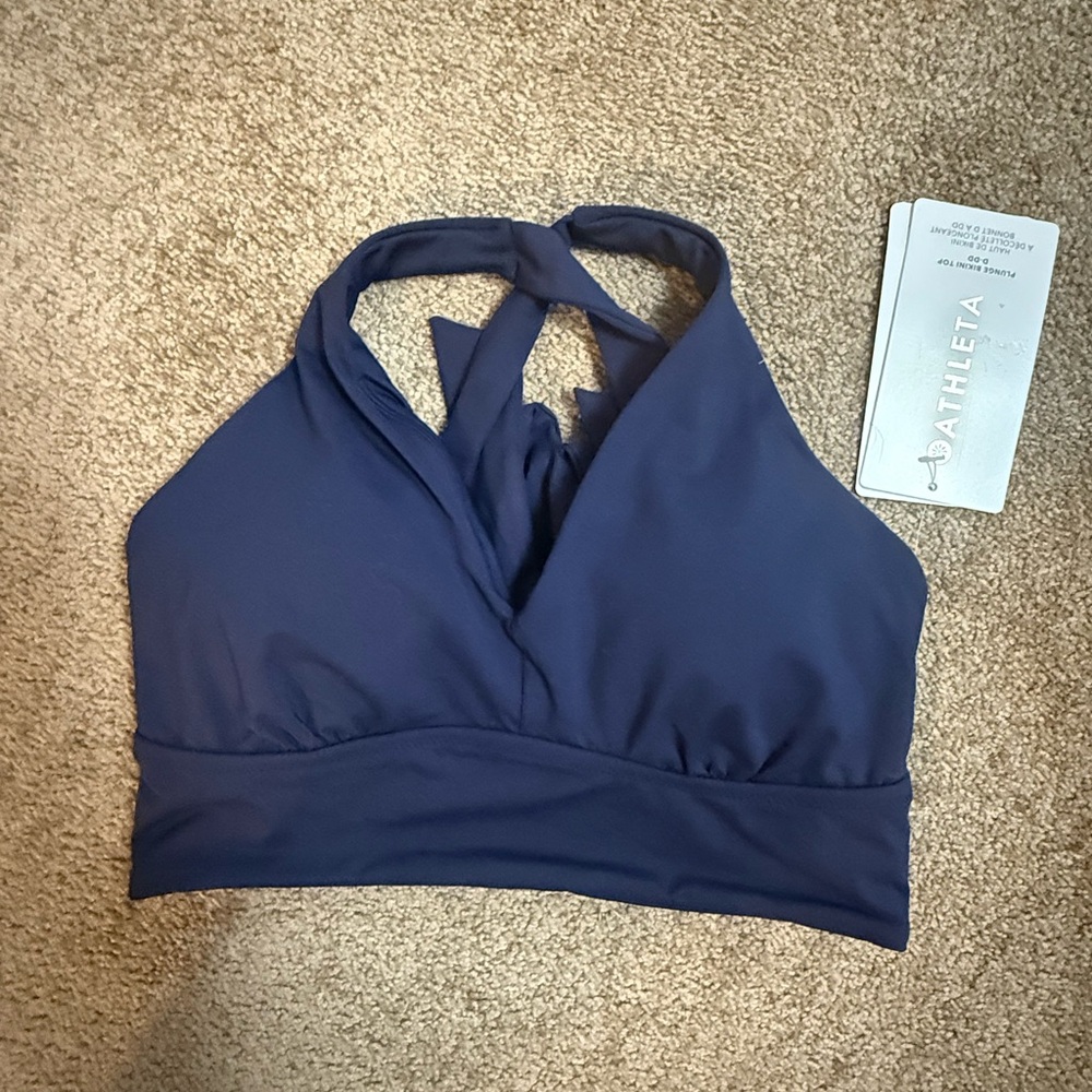 Athleta Plunge Bikini Top D-DD Navy Blue Quick Drying NWT Swim Beach Size XXS